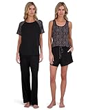 Lucky Brand Women’s 4-Piece Pajama Lounge Set – Soft Sleepwear Top, Tank, Shorts & Pants, Comfy Loungewear Pijama para Mujer, Medium, Black Bandana