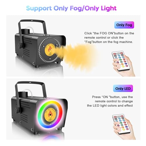 Fansteck Smoke Machine, Fog Machine with 45 LED Lights, 500W and 2000CFM Fog with Wireless Remote Control Portable for Outdoor, Parties, Stage Effect, Indoor, Disco, Halloween,Wedding, RGB lighting