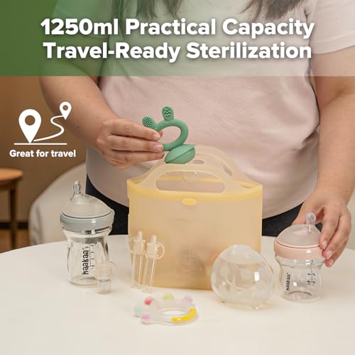 Image of Haakaa On-The-Go Silicone Microwave Steam Sterilizer Bags for Travel, 40oz /1250ml Reusable Silicone Steaming Bags for Baby Bottles, Breast Pump, Accessories, Pacifiers, Teethers, Pineapple /2PCS