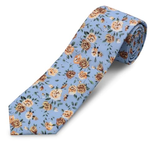 Image of Cotton Floral Ties for Men 2.76 inch Men's Skinny Tie Linen Flower Printed Neck Tie for Wedding Dating Party