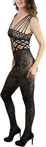 Image of ToBeInStyle Women's Bodystocking Crotchless Peek-A-Boo Fishnet Lace Bodysuit