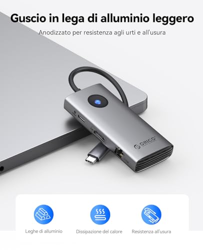 Docking Station, 6 in 1 Hub USB C con HDMI 4K@60Hz + PD100W + 3 USB 3.0 + 2.5G Ethernet, 5Gbps USB C Hub Multiport Adattatore per MacBook/Dell/HP/Surface/Lenovo - Hub USB - Immagine 6