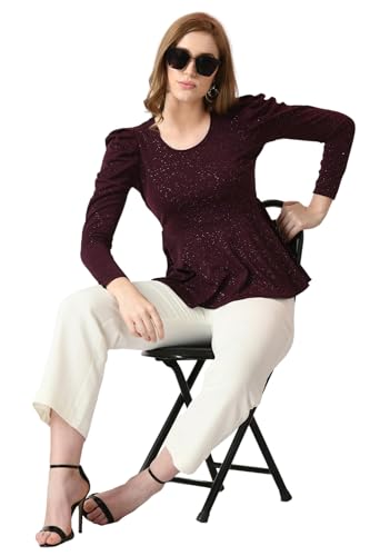 Image of IUGA Women Embellished Round Neck Puff Sleeve Top