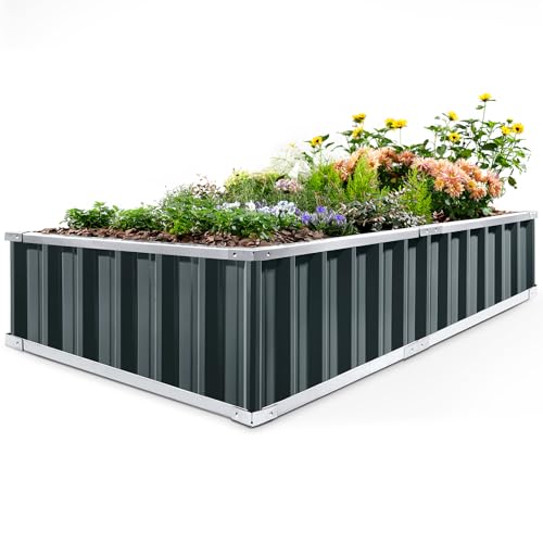 KING BIRD Raised Garden Bed 68"x 36"x 12" Galvanized Steel Metal Outdoor Garden Planter Box Kit with 2 Pairs of Gloves (Dark Grey) Dark Grey 68"x36"x1