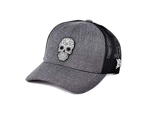 Branded Bills Sugar Skull Curved Trucker, Charcoal Black(OSFA)