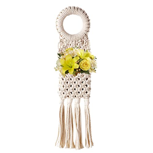 Abset Macramé - Décoration murale en macramé - Avec sac - Décoration murale bohème - Pour chambre à coucher Cover