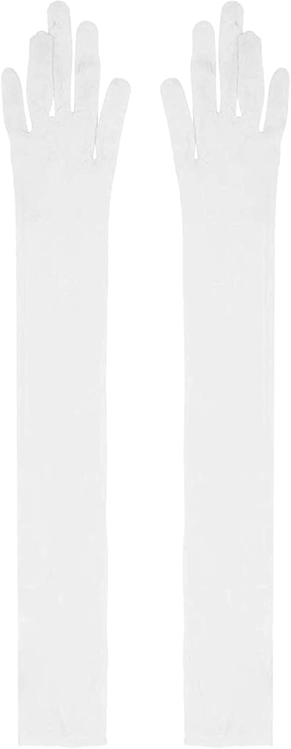 レディース 超薄型シアーシームレスナイロンメッシュ フルフィンガーオペラレングスグローブミトン