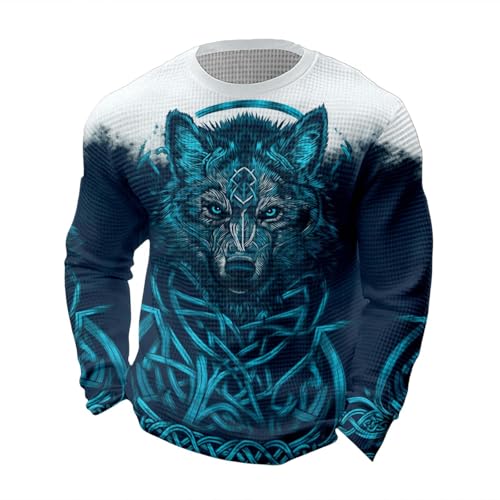 Munweiyu Vikings Fitness - Maglietta da uomo a nido d'ape, mitologia nordica, maglietta Norse T Shirts Wolfe Tees Tops Berserker Tee Shirt Guerriero Odin Felpa Valhalla Runen, Blu, 3XL