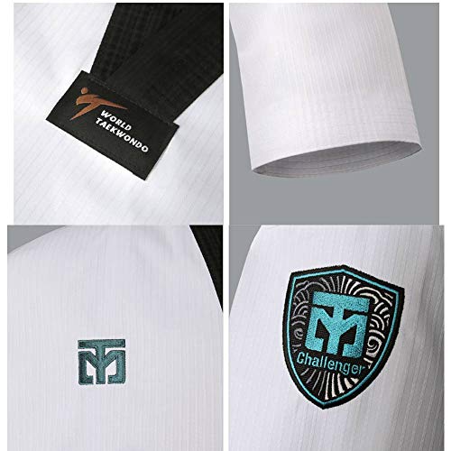 Mooto Korea Taekwondo Challenger Uniform (Black,White V-Neck) Martial Arts Karate Hapkido Team Demonstration Gym (1. Black, 170(Height:170~179Cm)(5.58~5.87Ft)) #TOP4