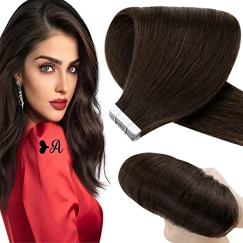 Hetto Remy Tape in Cheveux Extension 12 Pouces Seamless Tape in Hair Extensions 20Pcs 40Gram 100 Humain Cheveux Skin Weft Adhesif Cheveux Humains 2 Brun Le Plus Foncé Cover