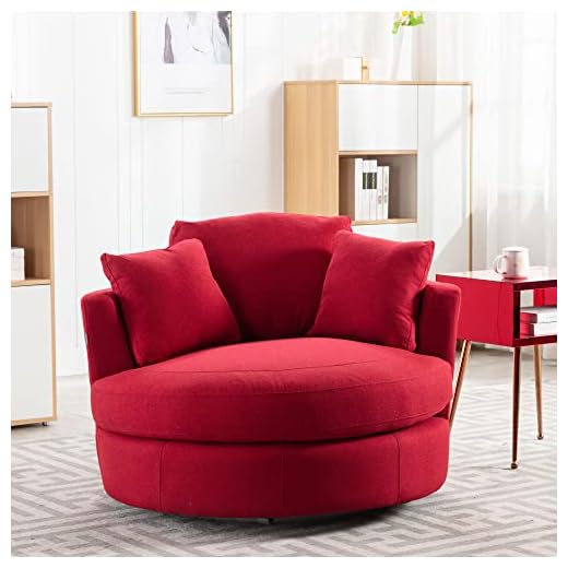HomSof Swivel Accent Chaise Indoor Leisure Barrel Modern Sofa Lounge Club Round Chair, Plain Carved Back, Red