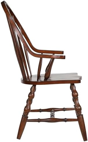 Solid Wood Dining Chair with Arms Fully Assembled Spindleback Armchair in Modern Farmhouse Minimalist Country Cottage Style 25" D x 23.5" W x 41" H Distressed Chestnut Brown - Thumbnail 4