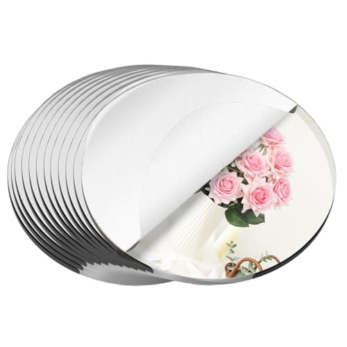 12PCS Acrylic Round Mirrors for Centerpieces for Tables Round Mirrors Trays Plates for Centerpieces Wedding Anniversary Christmas Valentine Christmas Party Decorations (6inch/15cm)