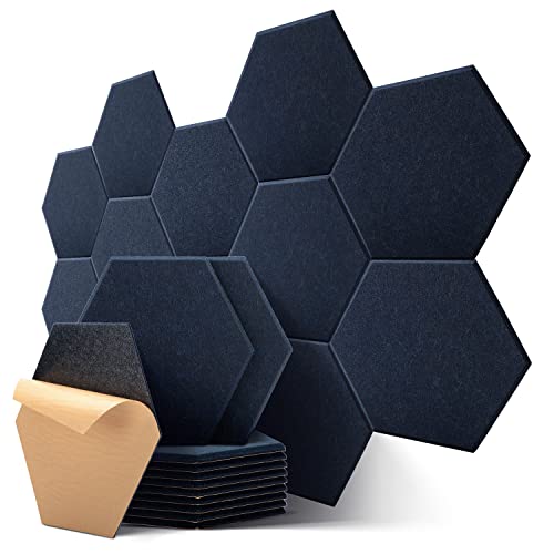 Soundproof Wall Panels, Kuchoow Acoustic Panels Self-Adhesive, Acoustic Panels Sound Absorbing High Density, Hexagon Sound Proof Panels for Walls Acoustic Treatment Home Studio Gaming Room, Blue