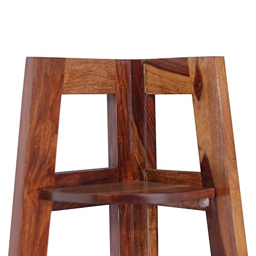 Image of Solid Sheesham Wooden Corner Bookshelf for Living Room Floor Standing Corner Book Shelf 5 Tier Ladder Cabinet Corner Shelf for Home Decor|Bookshelf for Home | Brown Finish