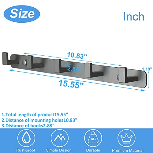 Image of Coat Rack, Heavy Duty Stainless Steel 5 Tri Coat Hook Hanger, Wall Mounted Storage Wall Hooks, Rustic Clothes Hook /Key Hook Rail for Bathroom Kitchen Entryway(5 Hook Grey)
