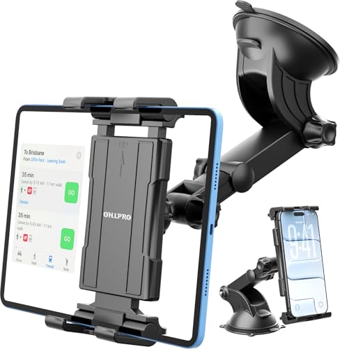 OHLPRO Support Tablette Voiture Pare Brise Tableau de Bord, Porte Tablette Voiture Support iPad Télescopique+Ventouse Lavable Universel Compatible avec iPad...