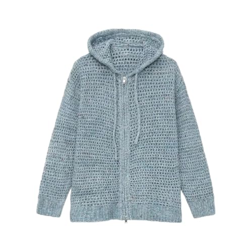 Men's Street-Inspired Hooded Knitted Cardigan Lightweight Drawstring Zipper And Loose-Fitting Top.