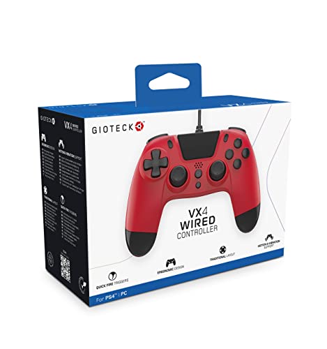 Gioteck Vx-4 Wired Controller (Sony PS4) - Rosso Controller Play 4, Controller Gamepad Joystick Per PlayStation 4 Controller di Gioco con filo Joypad del Dualshock Per PS4 Slim/Pro - PlayStation 4