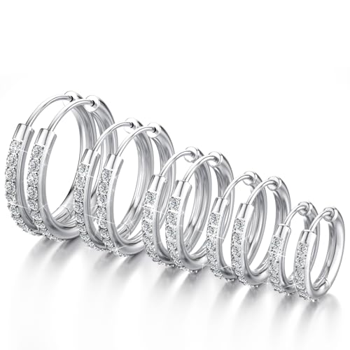 5Pairs 14K Gold Hoop Earrings for Women & Men 316L Hypoallergenic Stainless Steels Champagne Cubic Zirconia Hoops Earrings Set Small Tiny Cartilage CZ Earring Fashion Gift 13/15/17/21/23mm