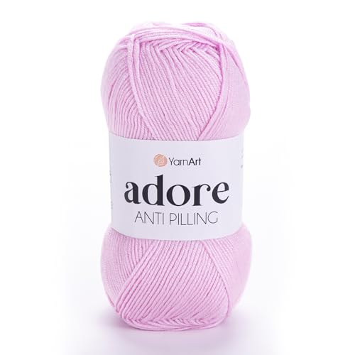 1 Skein YarnArt Adore, Antipilling Yarn, 100% Antipilling Acrlylic, 100 g (3.5 oz), 280 m (306 yd), 3 : Light-DK, Baby Pink - 338