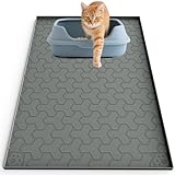 Silicone Cat Litter Mat for Litter Box - 34" X 22"/24" X 15" Waterproof Urine - Proof Mat, Non - Slip Trapping Pad to Keep Floor Clean, Easy to Clean Cat Floor Mat（Gray