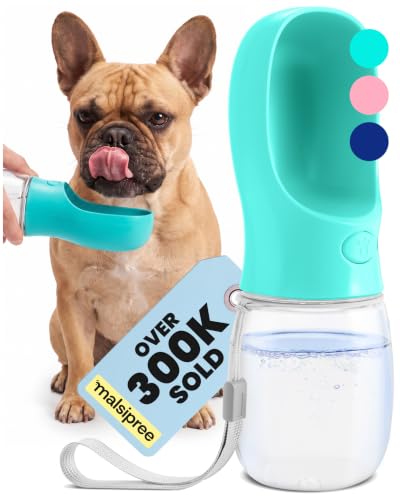 MalsiPree Dog Water Bottle Dispenser - 12 oz Blue, Leak-Proof