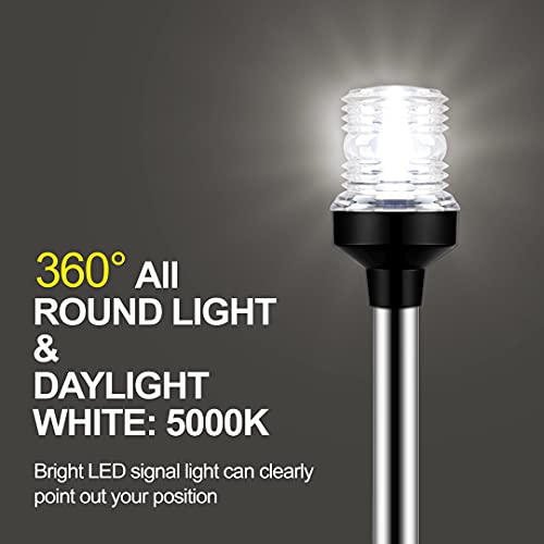 Obcursco 12 Inches Led Anchor Navigation Lights, White Fold Down Boat Stern Light, 3 Nm Visibility Marine All Round Lights For Pontoon And Fishing Boats #TOP7