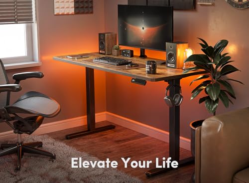 Image of FEZIBO Electric Standing Desk, 55 x 24 Inches Height Adjustable Stand up Desk, Sit Stand Home Office Desk, Computer Desk, Rustic Brown