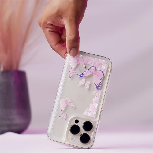Image of Peeperly Back Cover Case for iPhone 14 Pro Max Scratch Resistant Anti-Slip TPU Shockproof Protective Durable Butterfly Glitz Glam Case for Girls & Women(Pink)