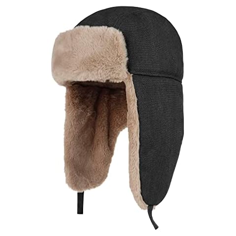 PivotWing Winter Trapper Hat, Wool Trapper Bomber Hat with Ear Flaps Faux Fur Cotton Warm Trooper Hats Earmuffs Windproof Splash Proof Ushanka Hat for Hunting Skiing Outdoor Accessories Black Cover