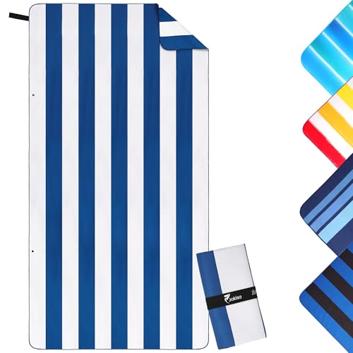 Jokisa Toalla Playa Grande 90x180cm Toalla Microfibra,Toallas de Playa Compacta y Resistente a la Arena,Toalla Playa Hombre Adecuada para Playa,Gimnasio,Viajes,Sauna (Blanco-Azul Marino, 180x90cm)