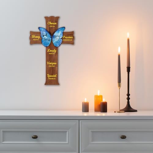 Cruz de madera para pared con versículo bíblico decorativo 3