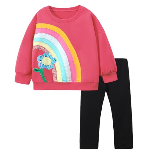 Image of HILEELANG Toddler Girl Fall Outfits Clothing Pants Set Sweatshirt Cotton Strench Leggings Playwear Sets 2pc