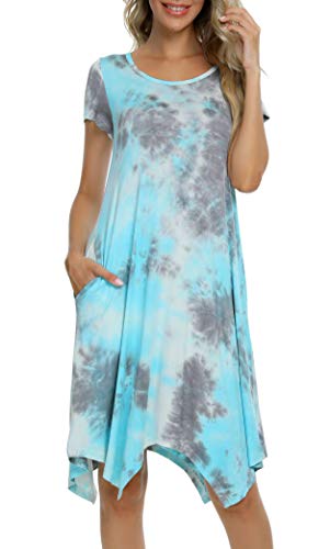 Image of Women Casual Loose Soft Crewneck Short Sleeve Pockets Swing T-Shirt Dress