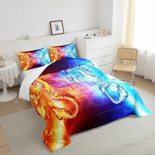 Image of Feelyou Ice Fire Dragon Bedding Set Toddler Size 3Pcs for Boys Teens Kids