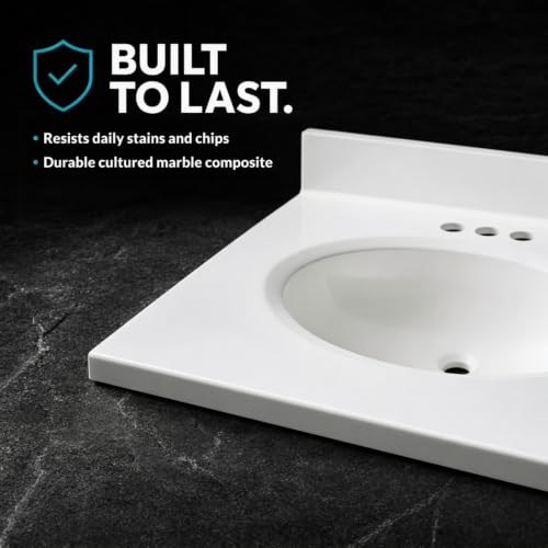 Image of Fine Fixtures Cultured Marble Composite Bathroom Sink Top - Fits Standard 36 inch Vanity | Elegant and Durable Bathroom Sinks for Modern Homes - Upgrade Your Space - Perfect for Any Bathroom Design