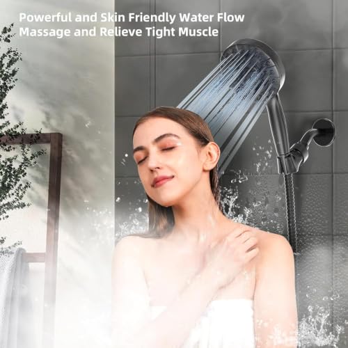 Image of BESAQUO 9 Settings High Pressure Handheld shower head with Power Wash | Pause Mode for Water Saving, Power Wash for Tub&Tile, Easy Clean Nozzles, 6ft Hose,Bracket / Matte Black