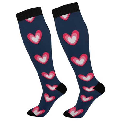 Dussdil Navy Red Pink Hearts Compression Socks for Women Men Christmas Circulation Long Knee Socks for Winter Warm Stockings Socks