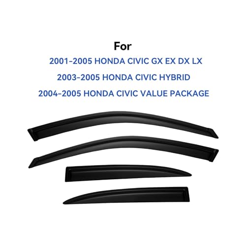 Image of Window Visors Rain Guards for Honda Civic 2001 2002 2003 2004 2005, Out-Channel Window Vent Wind Deflectors Visors Shades for 01-05 Civic 4-Door Sedan