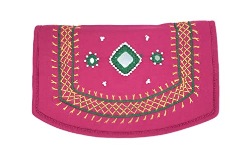 Image of SriShopify Embroidered Women Hand Purse Handcrafted Ethnic Mobile Purse for Ladies Cotton Applique Design Gifting Items Return Gifts (Pink Clutch)