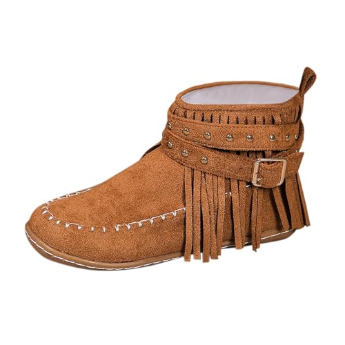 Botines genéricos para mujer cálidos forro de piel con cremallera lateral flecos ante cómodo botines invierno 2026, marrón, 43 EU