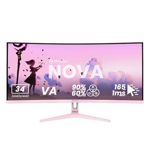 Image of Arozzi Curved Gaming Monitor Nova 34 inch VA 165Hz - Computer Monitor Ultrawide QHD 1440p - Adaptive Sync, HDR10 & Flicker Free Display - 90% sRGB Color Accuracy - PC & Console Ready - Pink