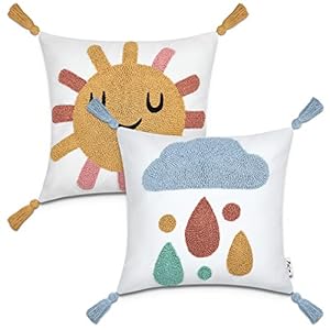 Paco Home Set di 2 federe 45×45 Cuscino Cuscino Fodera Asilo Nido Ragazze Ragazzi Bambini Deco Sole Nuvole Camera Bambino
