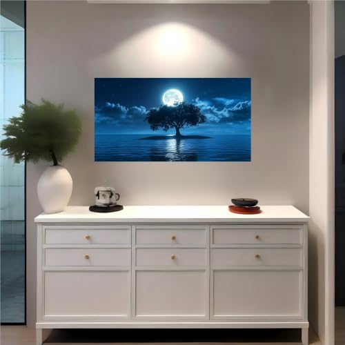 Vinilo de árbol con lago Moon de 120x80 cm para pared de casa 3