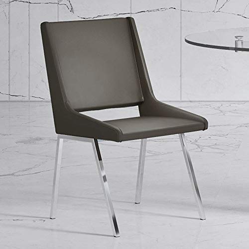 Zuri Modern Fiore Dining Chair In Dark Grey Leatherette And Chrome #TOP22