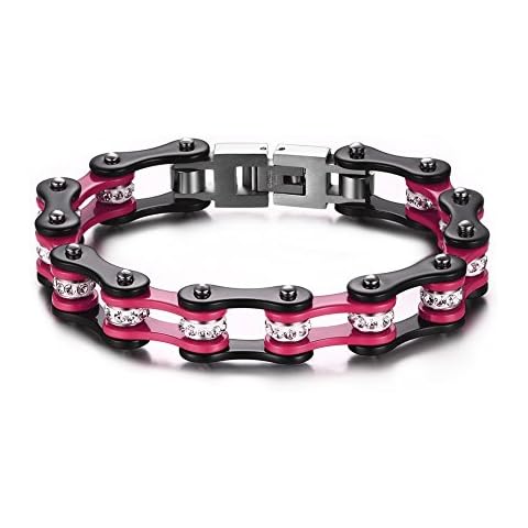 SunnyHouse Jewelry Lady's Titanium Stainless Steel Bracelet Harley Bike Chain Design Simple Style in a Gift Box Cover