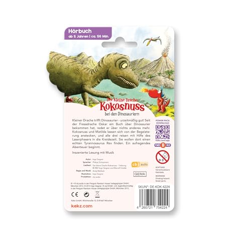 Kekz Audiochip für Kekzhörer, Der Kleine Drache Kokusnuss - Kekz 2: Der kleine Drache Kokusnuss bei den Dinosaueriern, Hörspiel für Kinder ab 5 Jahren, Spielzeit ca. 56 min.