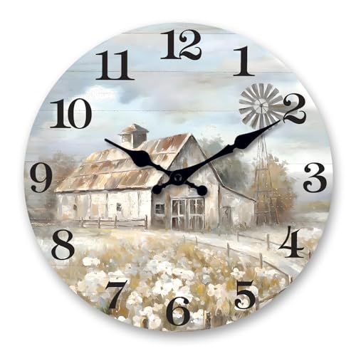 XFM Silent Wooden Wall Clock 16 Inch Windmill Barn