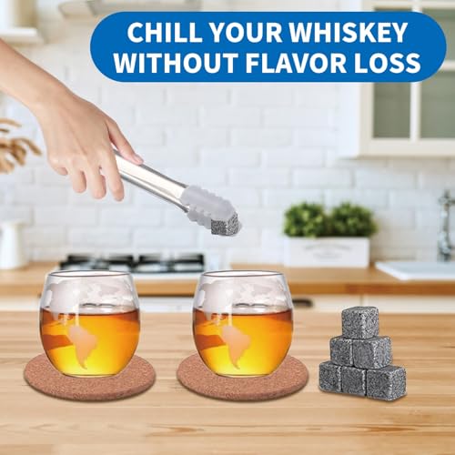 Whiskey Decanter and Glass Set, Globe Decanter with 2 Glasses, 9 Ice Cubes, Wooden Coaster, Gold Whiskey Dispenser Airtight Stopper for Wine Whiskey, Scotch, Vodka Gift Set - Image 5